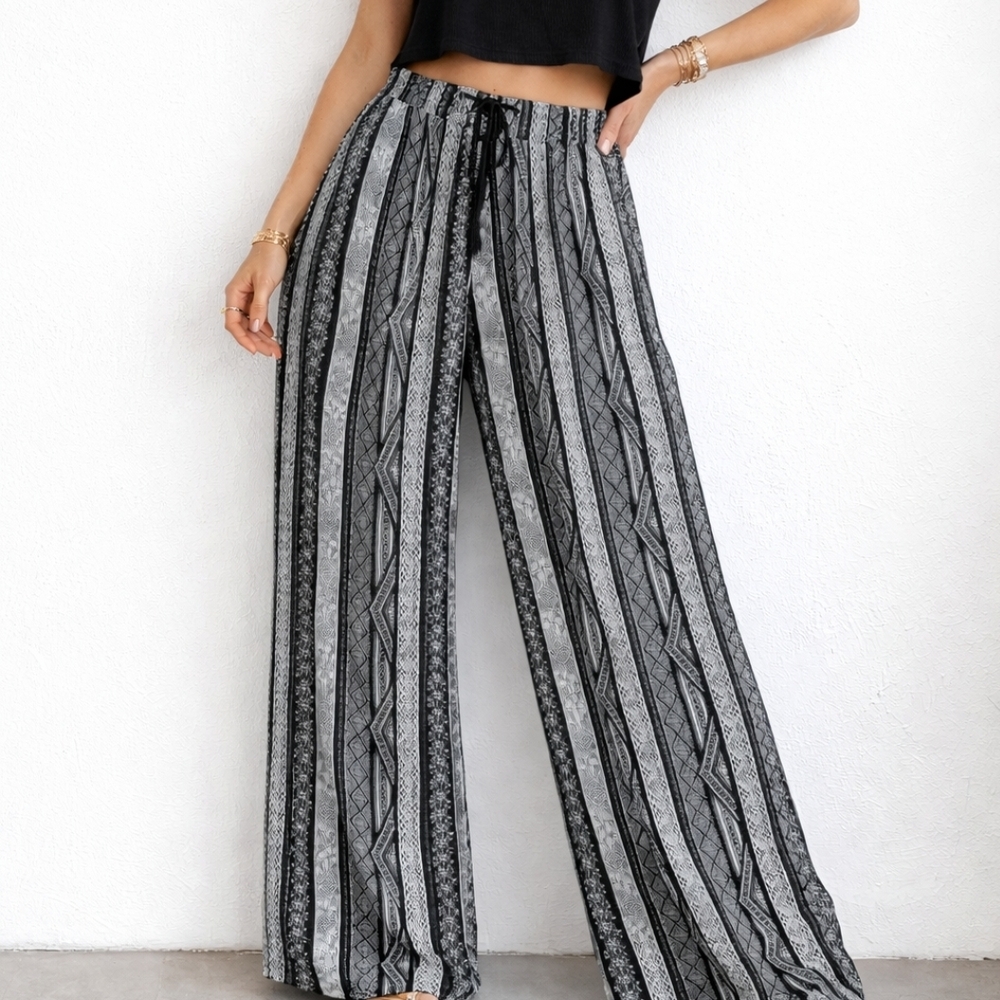 Statement Boho Chic Black & White Palazzo Pants | No Boundaries | Juniors Large